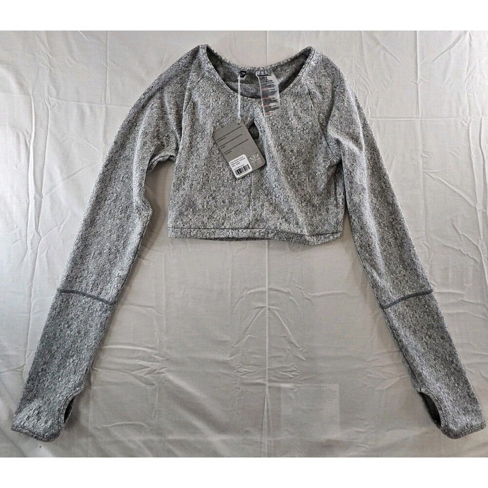 Gymshark Crop Top Women's Small Charcoal Marl Fleur Texture Thumbholes S NEW TAG